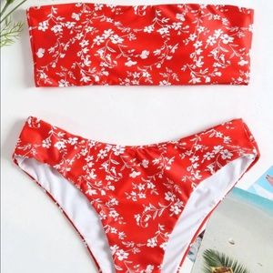 Floral Bandeau Red Bikini